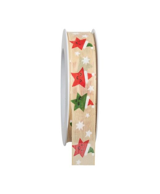 Cinta de Navidad Estrella Con Gorro Y Fondo Crema 25Mm. X 18Mts.