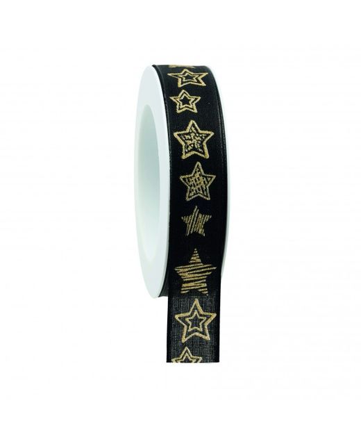 Cinta de Navidad Estrella "Draw" Oro Y Fondo Negro 25Mm. X 18Mts.