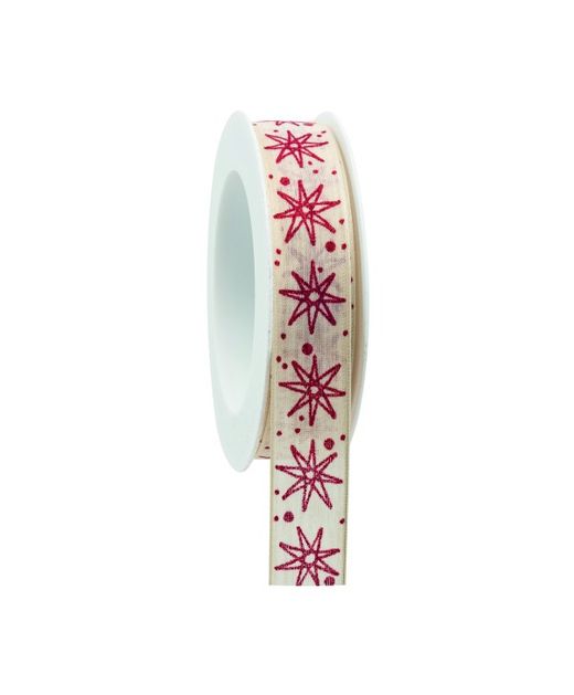 Cinta de Navidad Estrella Glitter Rojo Y Crema 25Mm. X 18Mts.