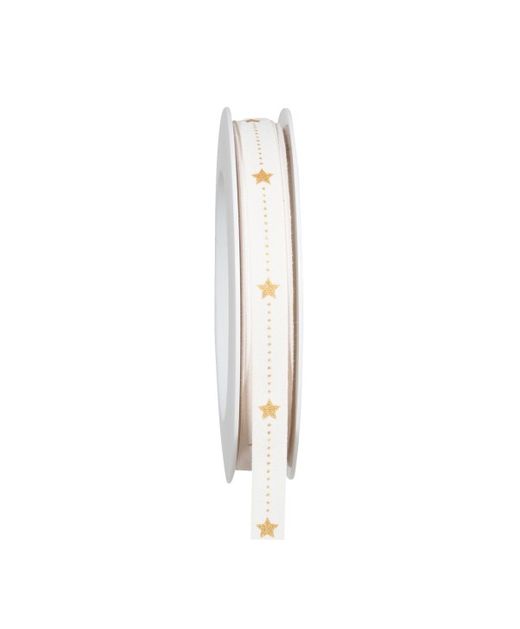 Cinta de Navidad Estrella "Mini Star" Blanca Y Oro 10Mm. X 20Mts.