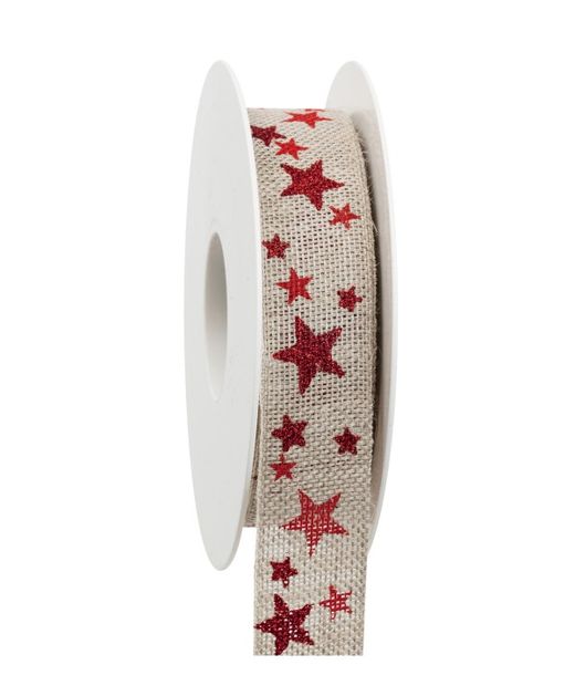 Cinta de Navidad Estrella Saco Rojo Y Natural 25Mm. X 15Mts.
