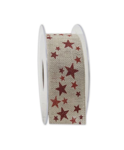 Cinta de Navidad Estrella Saco Rojo Y Natural 40Mm. X 15Mts.