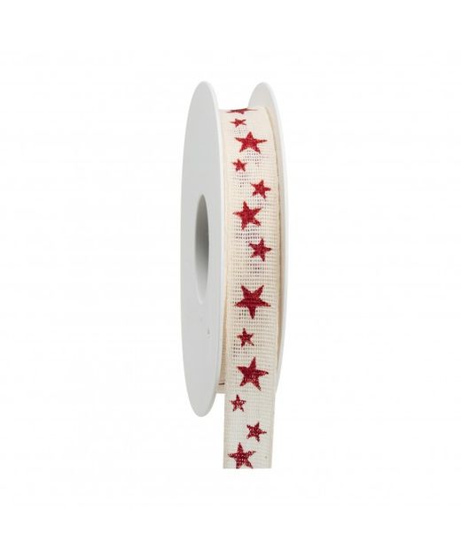 Cinta de Navidad Estrella "Star" Blanco Y Rojo 15Mm. X 20Mts.