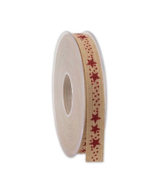 Cinta de Navidad Estrella Y Punto Kraft Y Rojo 15Mm. X 20Mts.