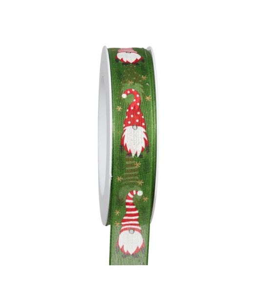 Cinta de Navidad Gnomos Verde Y Rojo Con Estrellas Oro 25Mm. X 18Mts.