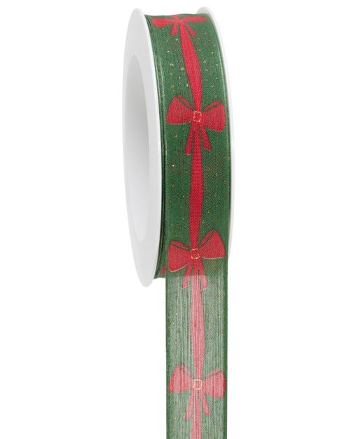 Cinta de Navidad Lazos Rojos Y Fondo Verde 25Mm. X 18M.