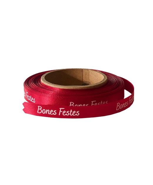 Cinta de Navidad Mensaje "Bones Festes" Rojo Y Blanco 10Mm. X 25Mts.