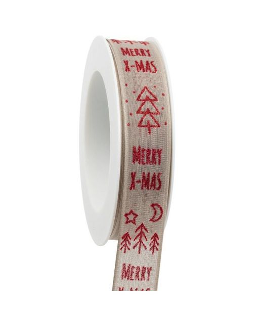 Cinta de Navidad Merry X-Mas Glitter Rojo Y Fondo Gris 25Mm. X 20Mts.