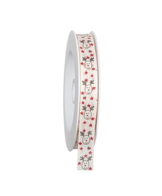 Cinta de Navidad Renos Crema Con Estrellas Rojas 25Mm. X 18Mts.