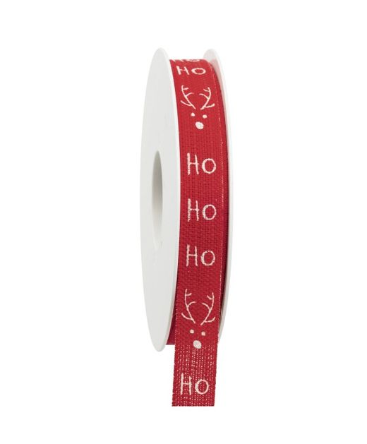 Cinta de Navidad Renos Nariz Blanca Ho-Ho-Ho Y Fondo Rojo 15Mm.X20Mts.