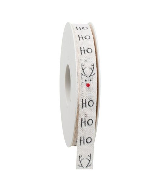 Cinta de Navidad Renos Nariz Roja Ho-Ho-Ho Y Fondo Blanco 15Mm.X20Mts.
