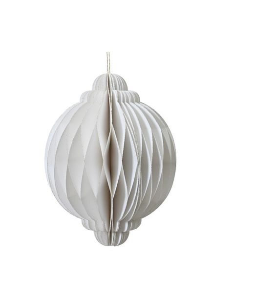 Colgante de Bola de Papel Blanca Y Oro Ø15 X H20Cm. (3U.)