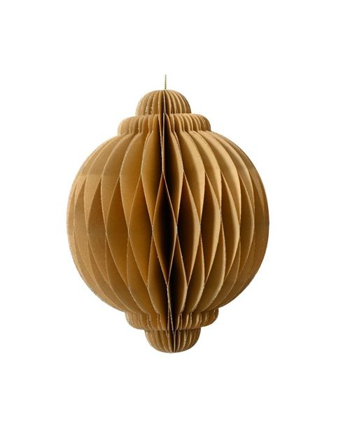 Colgante de Bola de Papel Natural Y Oro Ø15 X H20Cm. (3U.)