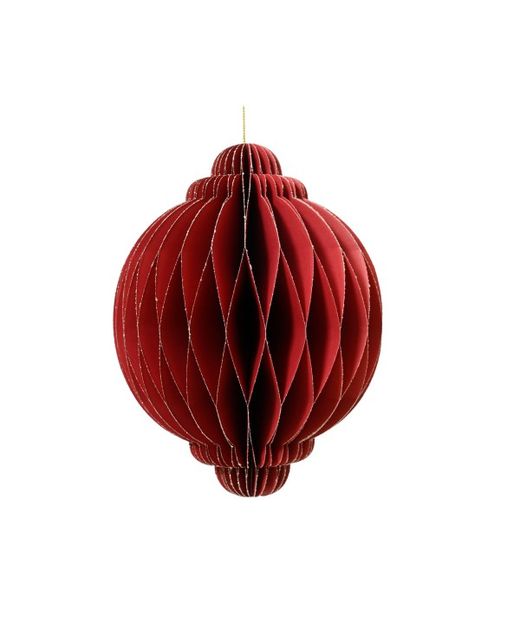 Colgante de Bola de Papel Rojo Y Oro Ø15 X H20Cm. (3U.)