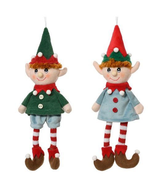 Colgante Elfo Con Gorro Rojo Y Verde 10 X 5 X H27Cm. (Set 2U.)