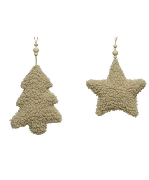 Colgante Estrella Y Árbol Peluche Crema 4 X 17,5 X H22Cm. (Set 2U.)