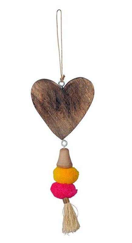 Corazon Madera Ponpon 3 9x9cm Natural