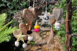 Pompon cœur en bois 3 9x9cm Naturel
