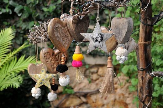 Pompon cœur en bois 3 9x9cm Naturel