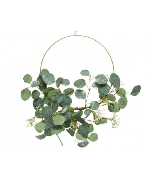 Corona Aro de Metal Con Guirnalda Plantas Y Flores Ø30 X H5Cm.