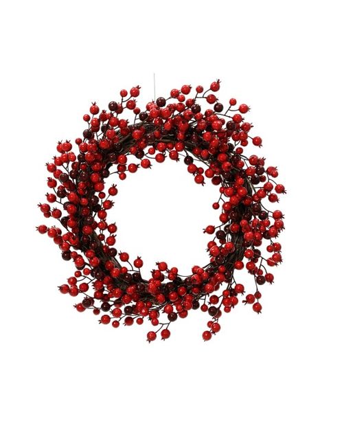 Corona Artificial Con Berries Rojos Ø40 X H5Cm.
