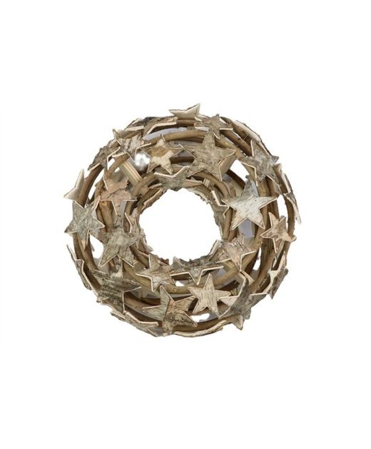 Corona Madera de Abedul Natural Con Estrellas Ø 30 X H 10Cm.