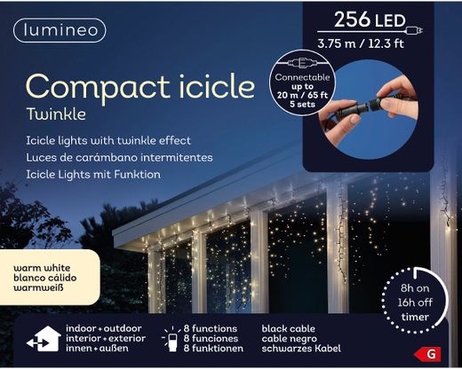 Cortina De Luces Conectables "Icicle" Warm White 375Xh60Cm. (256 Led)