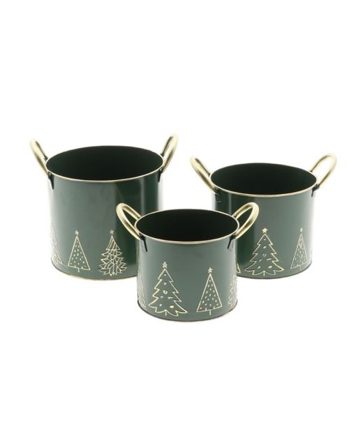 Cubo Zinc Árboles Oro Y Verde Ø18Xh15Cm (3U.)