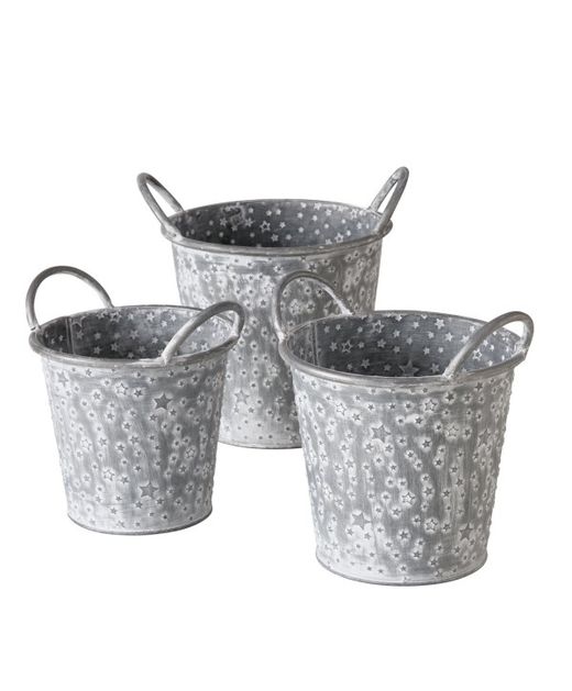 Cubo Zinc Plata Con Estrellas Ø 21 X H 25Cm (Set. 3U.)