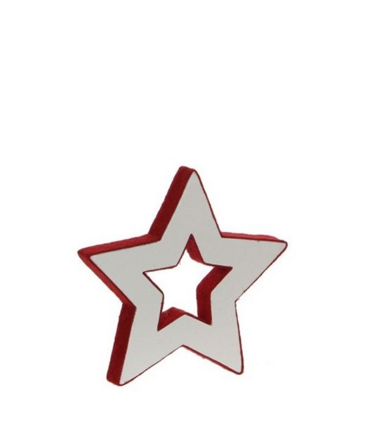 Estrella de Madera Blanca Y Fieltro Rojo Ø15 X 2 X H14,5Cm.