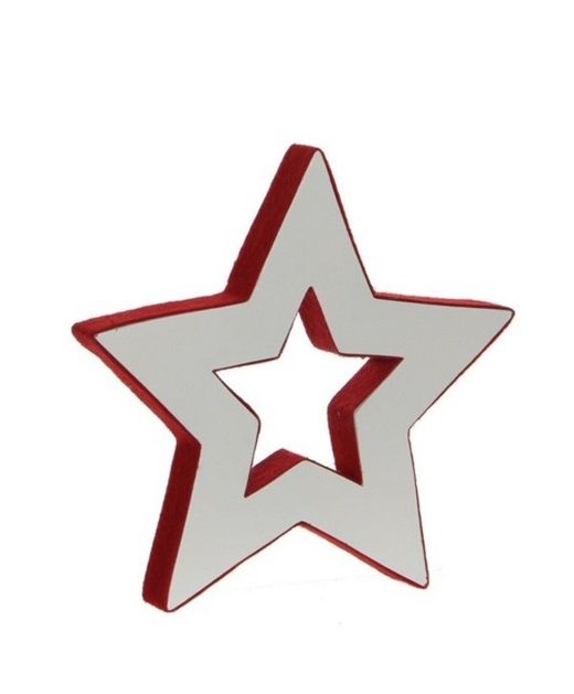 Estrella de Madera Blanca Y Fieltro Rojo Ø20,5 X 2,5 X H14,5Cm.