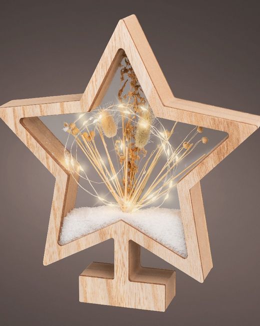 Estrella De Madera Con Nieve Y Micro Leds 4 X 26 X H28Cm.