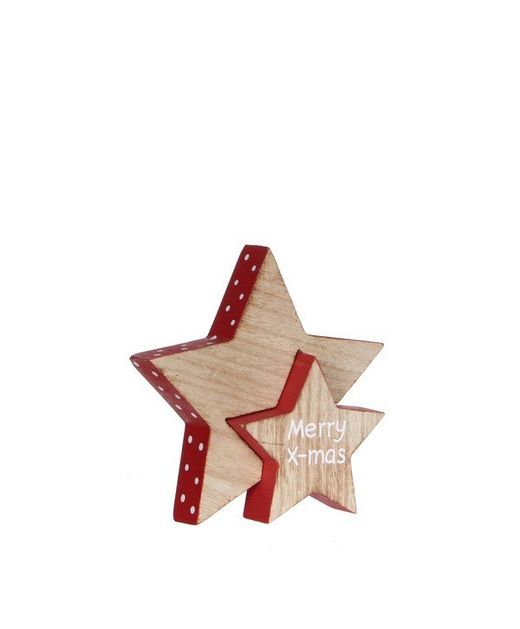 Estrella de Madera Doble Natural Y Roja "Merry X-Mas" 14X2,5Xh15Cm.