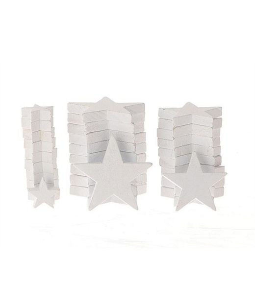 Estrella de Madera Natural Blanca Ø2,5 Ø4,5 Ø6Cm. (Set 30U.)