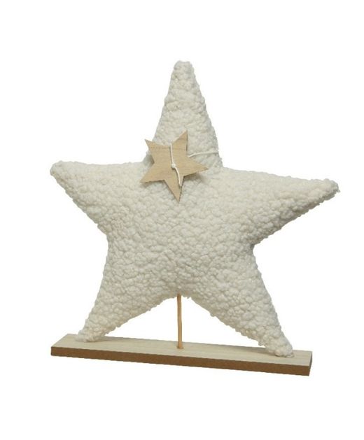 Estrella de "Peluche" Blanca Con Base Madera 8 X 38 X H38Cm.