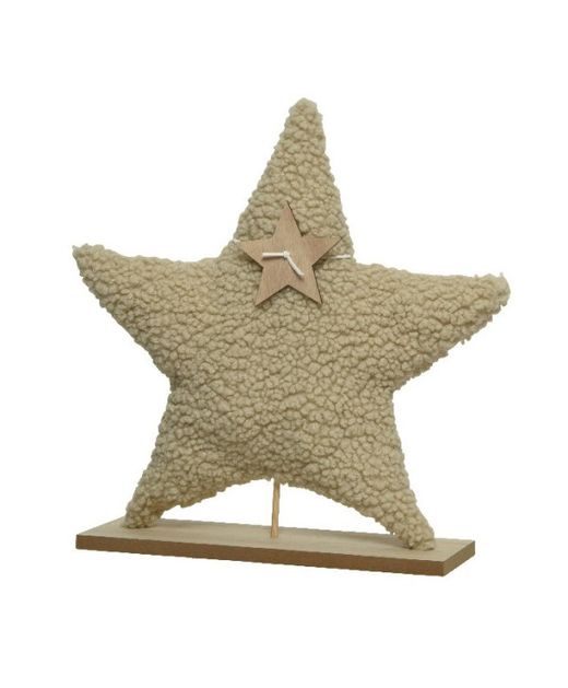 Estrella de "Peluche" Crema Con Base Madera 8 X 38 X H38Cm.