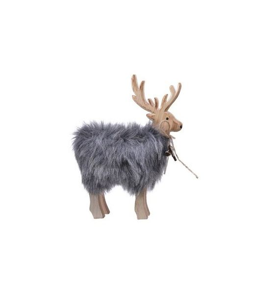 Figura Ciervo decorativo de Madera Con Pompón Gris 3 X 15 X H19Cm.