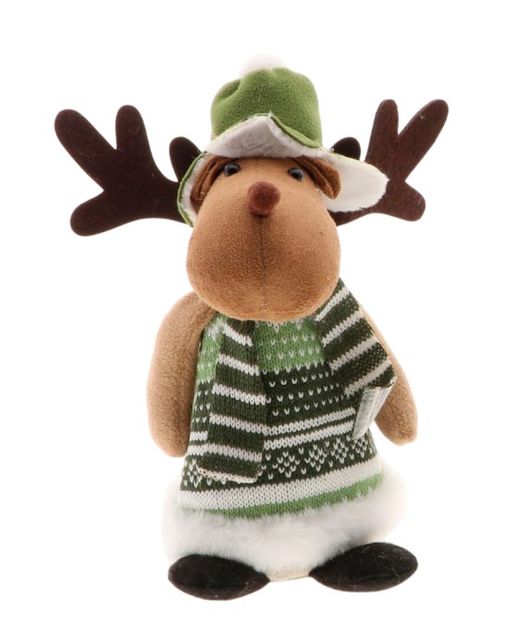 Figura Reno Verde/Blanco Con Gorro de Navidad Y Bufanda A Rayas Ø10 X H 28Cm.