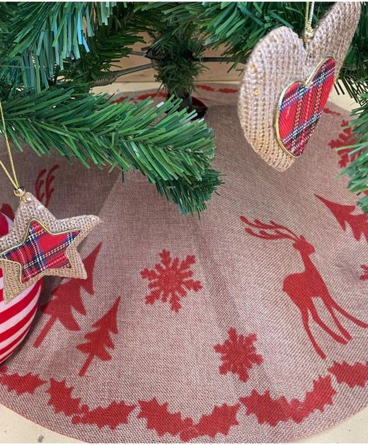 Housse en toile de jute pour pied de sapin et décoration rouge Diamètre 85 X H0.2Cm.