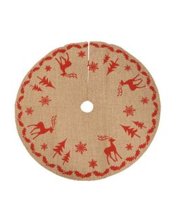 Housse en toile de jute pour pied de sapin et décoration rouge Diamètre 85 X H0.2Cm.