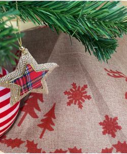 Housse en toile de jute pour pied de sapin et décoration rouge Diamètre 85 X H0.2Cm.