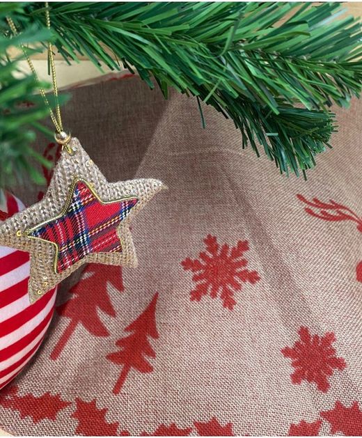 Housse en toile de jute pour pied de sapin et décoration rouge Diamètre 85 X H0.2Cm.