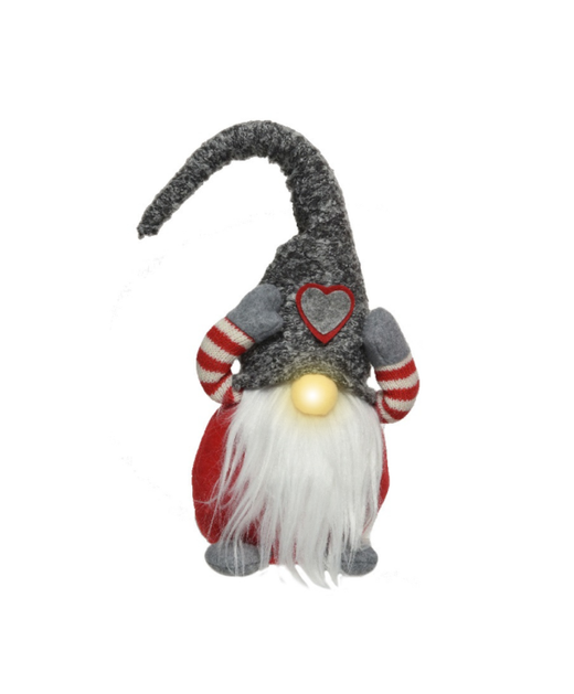 Gnomo Con Nariz de Led Y Gorro Con Corazón Gris 12 X H14Cm.
