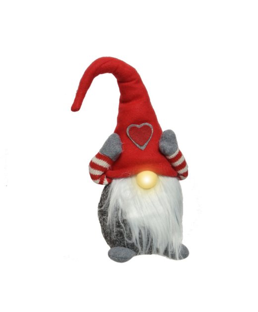 Gnomo Con Nariz de Led Y Gorro Con Corazón Rojo 12 X H14Cm.
