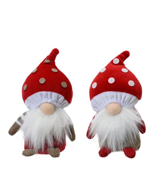 Gnomo Con Sombrero "Seta" Rojo Y Puntos 8,1 X 6,5 X H14,6Cm. Set. 2U.