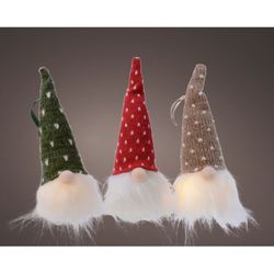 GNOMO GORRO VERD-VERMELL-MARRÓ + LED 6 X 6 X H20CM. (3U.)