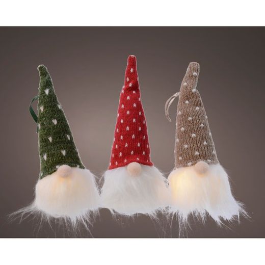 GNOMO GORRO VERD-VERMELL-MARRÓ + LED 6 X 6 X H20CM. (3U.)