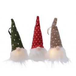 GNOMO GORRO VERD-VERMELL-MARRÓ + LED 6 X 6 X H20CM. (3U.)