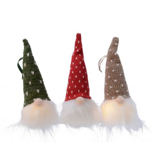 GNOMO GORRO VERD-VERMELL-MARRÓ + LED 6 X 6 X H20CM. (3U.)