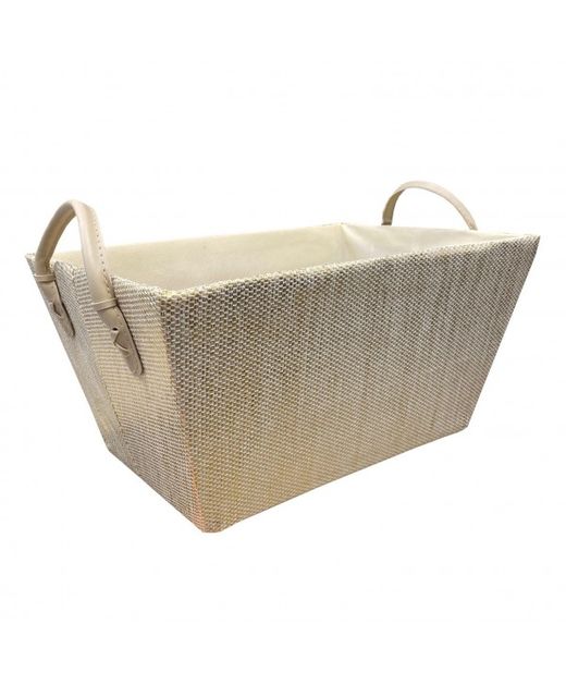 Jardinera Rígida Con Acabado Textil de Oro Y 2 Asas 33 X 23 X H17Cm.